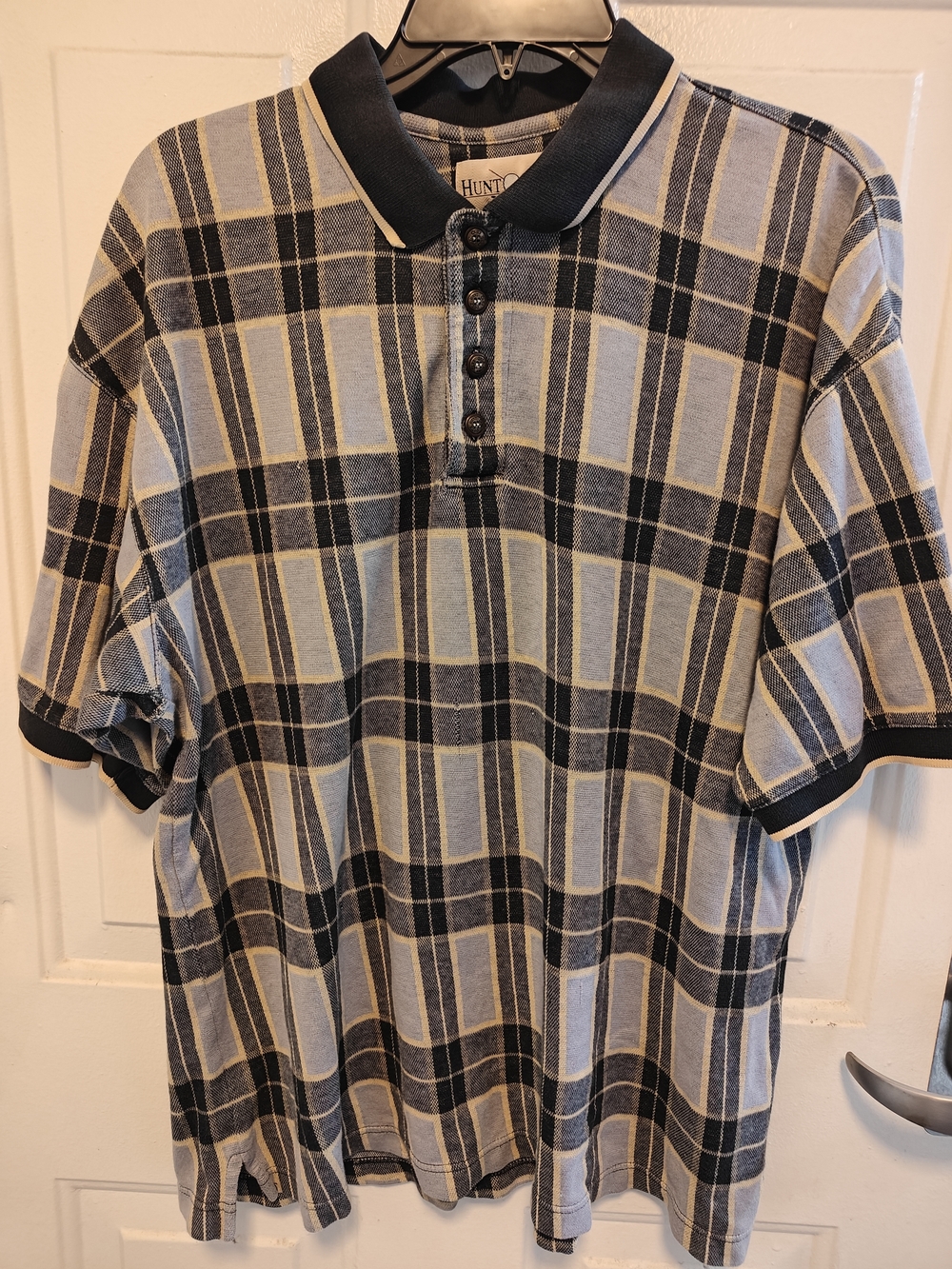 Hunt Club Men's Blue Plaid Polo Shirt